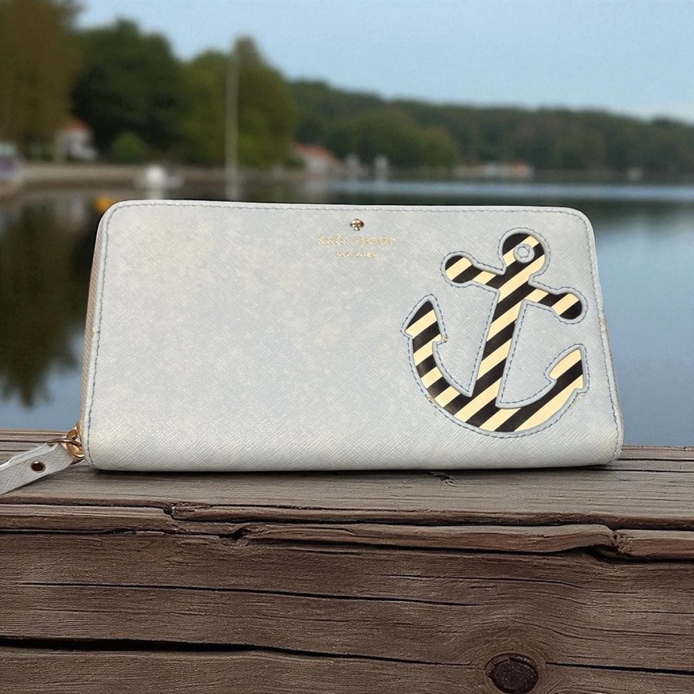 Kate Spade Storybook  White,  Blue and Black Anchor Wallet